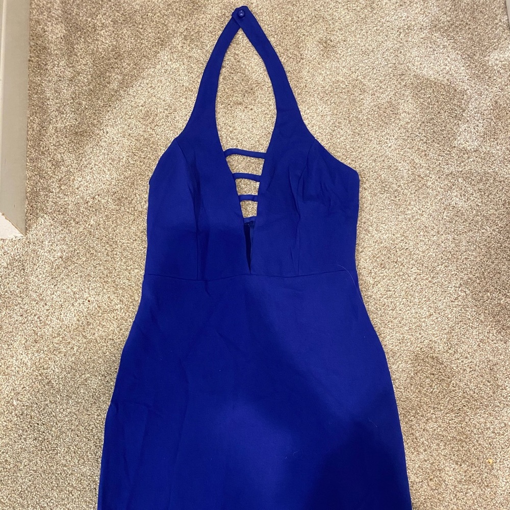 Royal blue bodycon halter dress